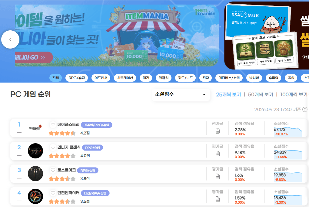 쌀먹 닷컴의 압도적 1등