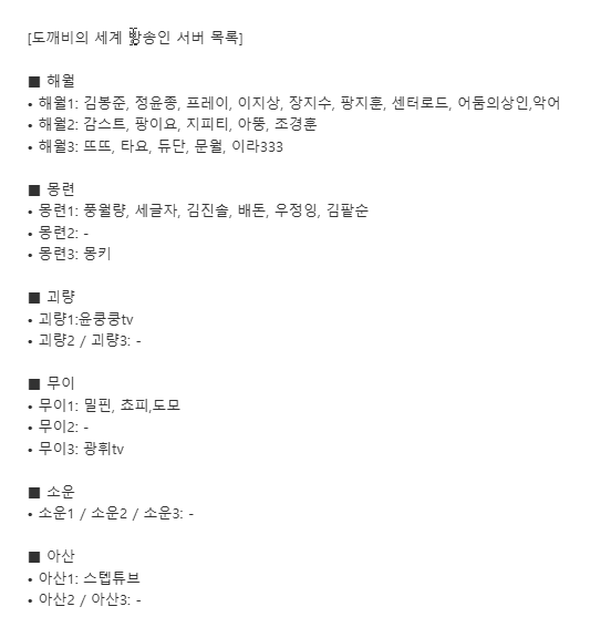 방송인이 모인 도시 서버