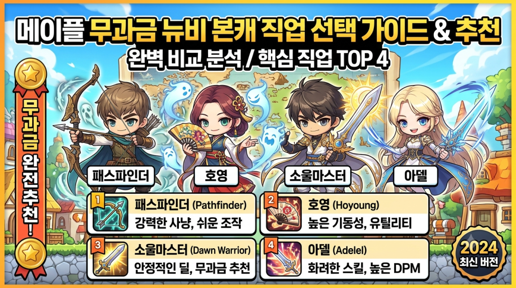 메이플스토리 무과금 뉴비 본캐 직업 선택 가이드와 추천 직업 비교